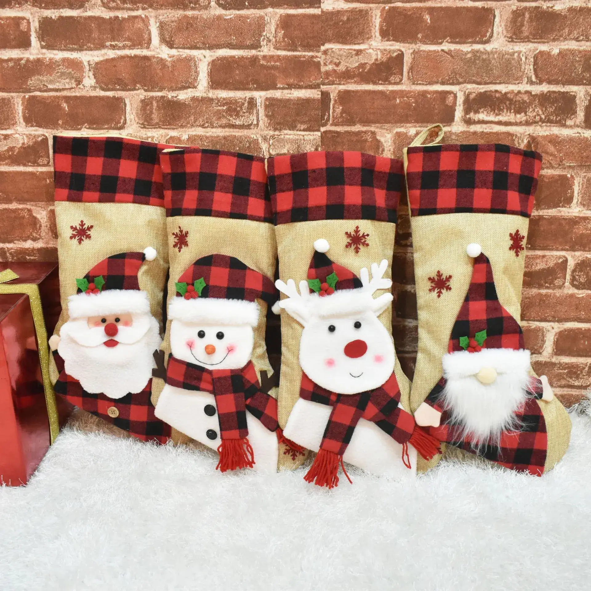 2025 Christmas Socks 3D Cartoon Velvet Linen Gift Bag - Image 6