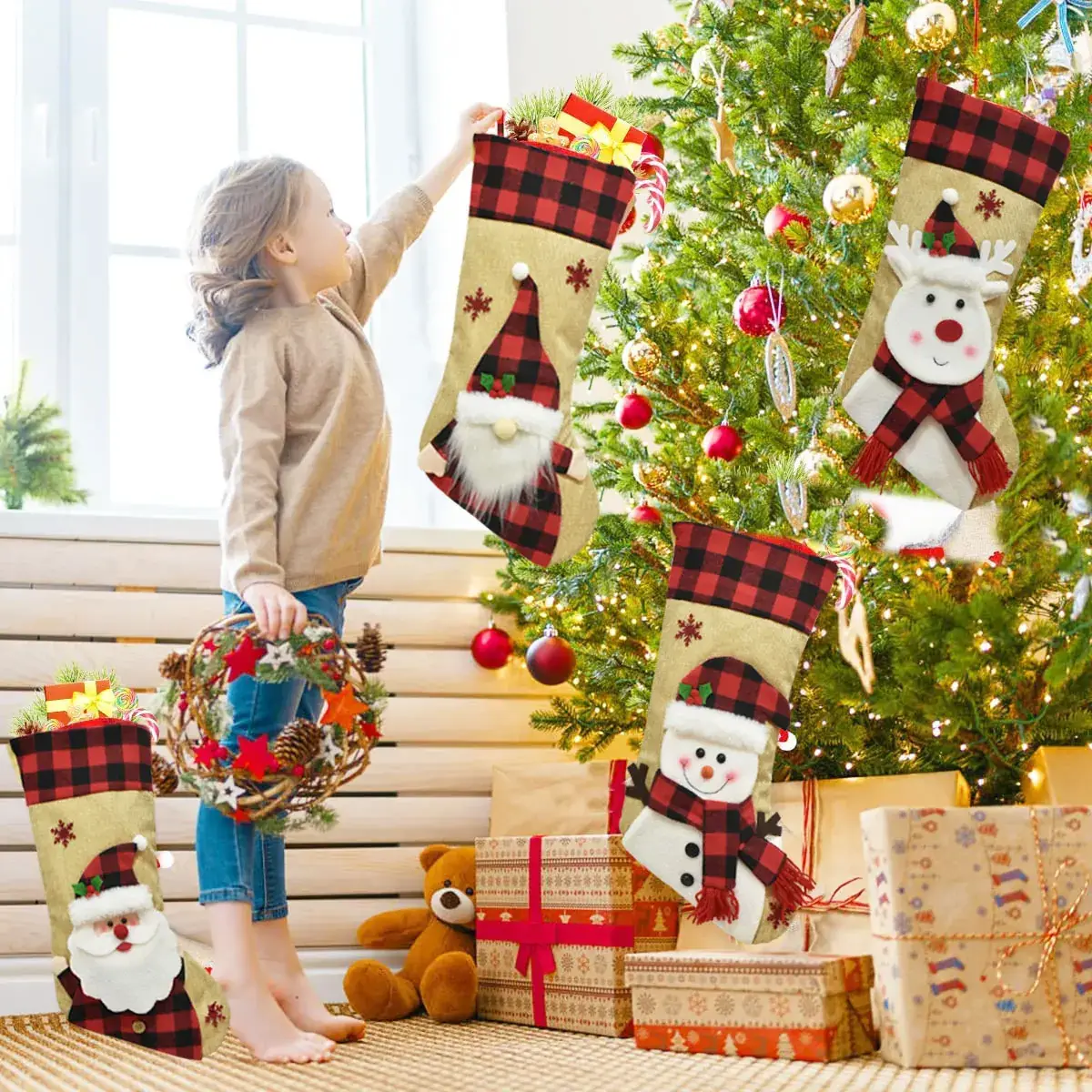 2025 Christmas Socks 3D Cartoon Velvet Linen Gift Bag - Image 7