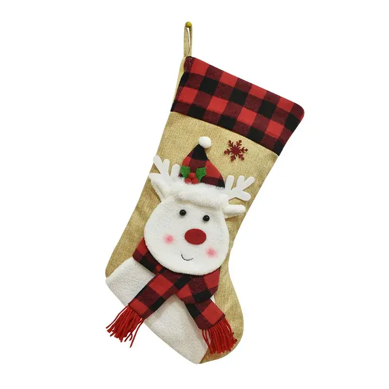 2025 Christmas Socks 3D Cartoon Velvet Linen Gift Bag - Image 3
