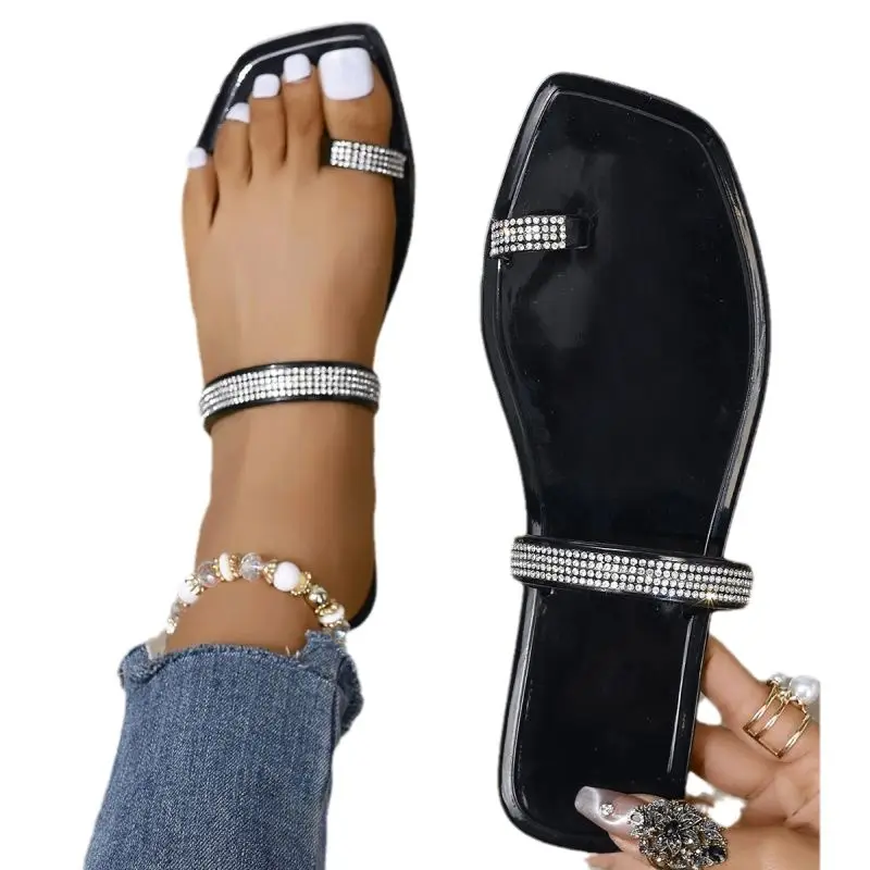 Sheinwish Women's Summer Sandals for Outdoor Wear, Flip-Flops with Rhinestones, Trendy Ins-Style Beach Flat Sandals - Image 5
