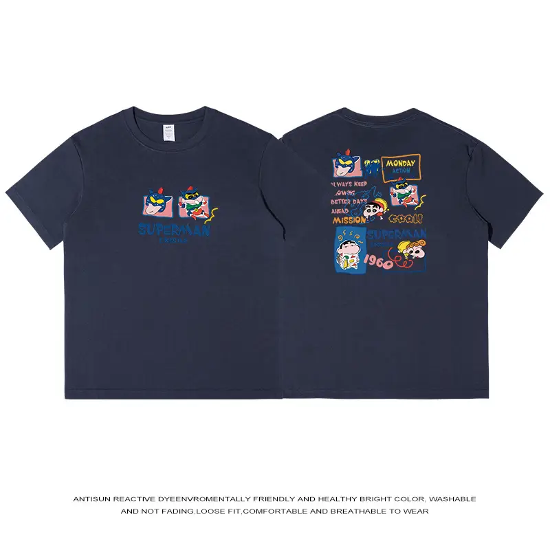 Men Japanese Style Cotton T-Shirt Navy Blue 2024 - Image 5