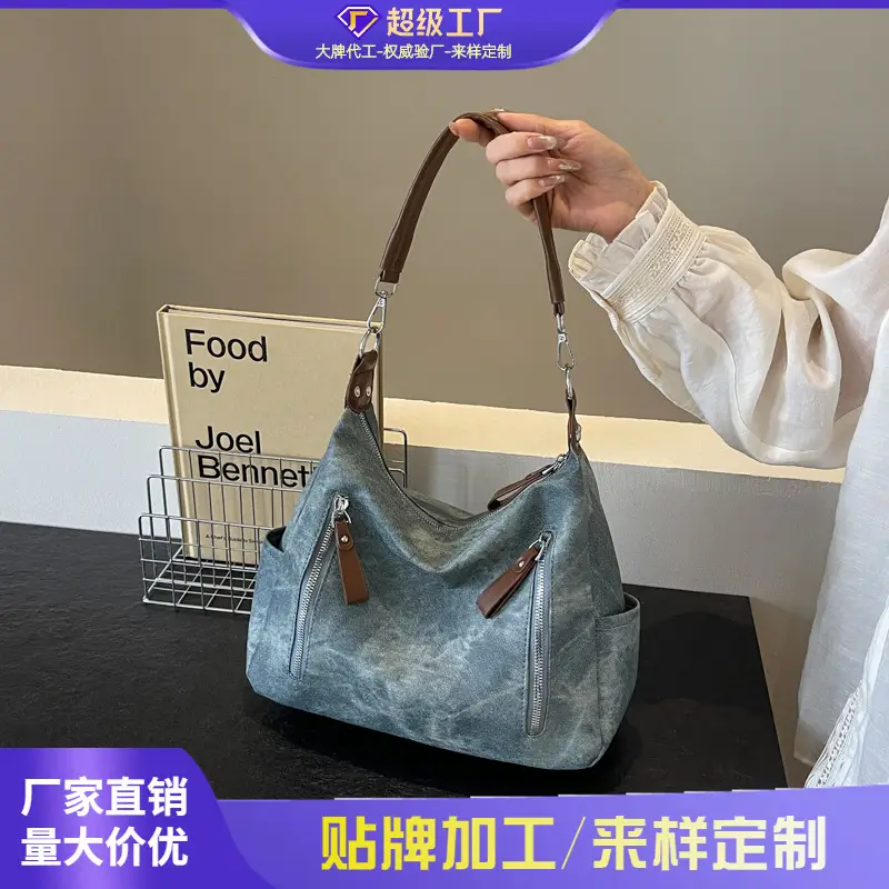Women's Blue Suede Crossbody Tote Bag 2026 - Image 2