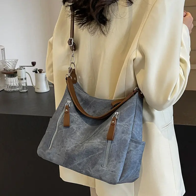 Women's Blue Suede Crossbody Tote Bag 2026 - Image 4