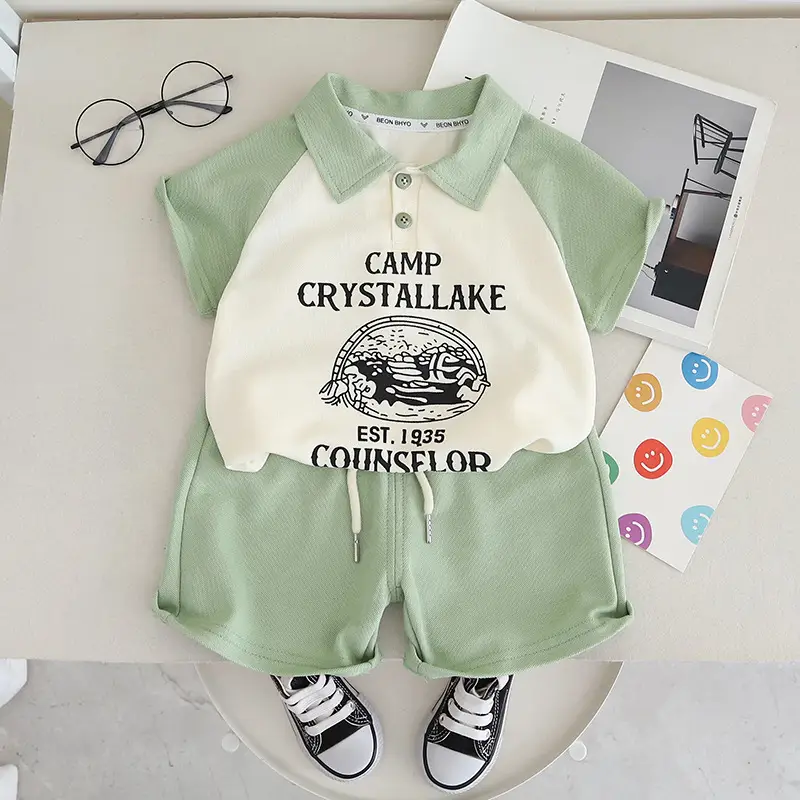 Children's Cotton Polo Shirt Set Black White Camp Crustallake - Image 2