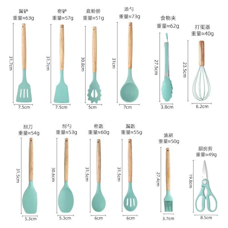 Silicone Kitchenware 19-Piece Set Kitchen Utensils Cooking Spatula and Spoon with Storage Bucket Knife Combination Set High Temperature Resistant