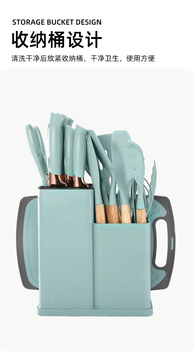 Silicone Kitchenware 19-Piece Set Kitchen Utensils Cooking Spatula and Spoon with Storage Bucket Knife Combination Set High Temperature Resistant — feature 11