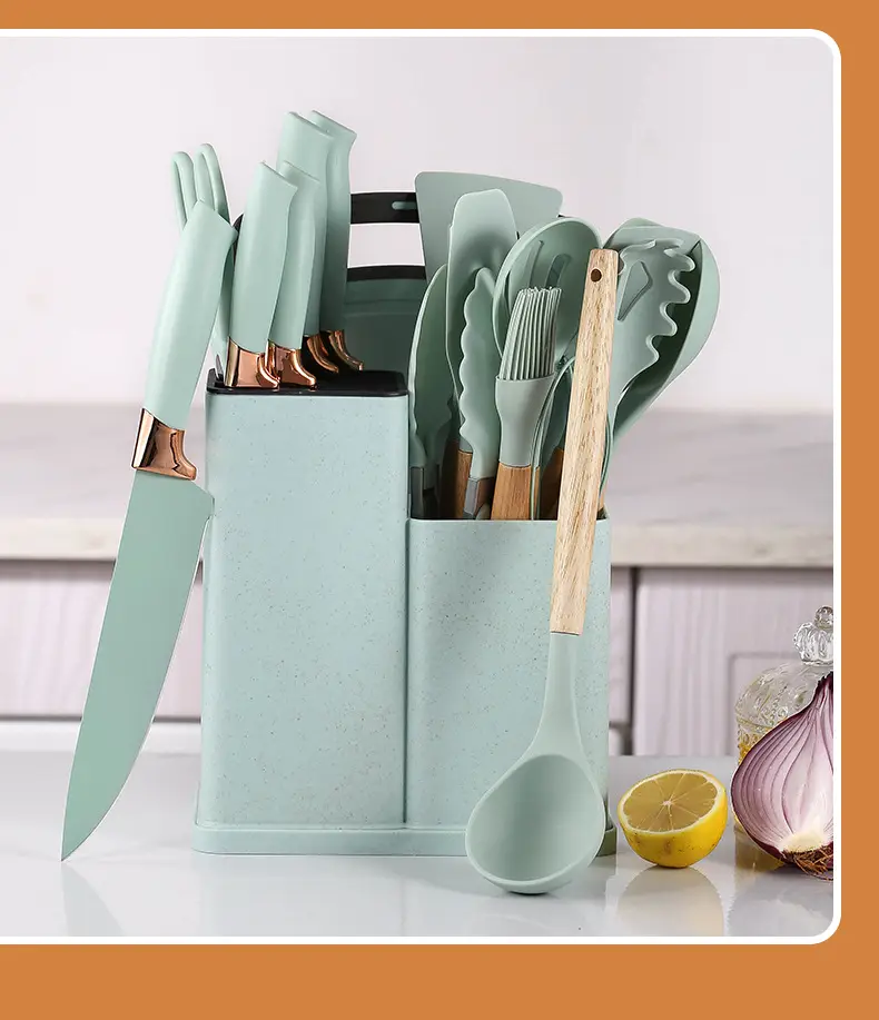 Silicone Kitchenware 19-Piece Set Kitchen Utensils Cooking Spatula and Spoon with Storage Bucket Knife Combination Set High Temperature Resistant — feature 13