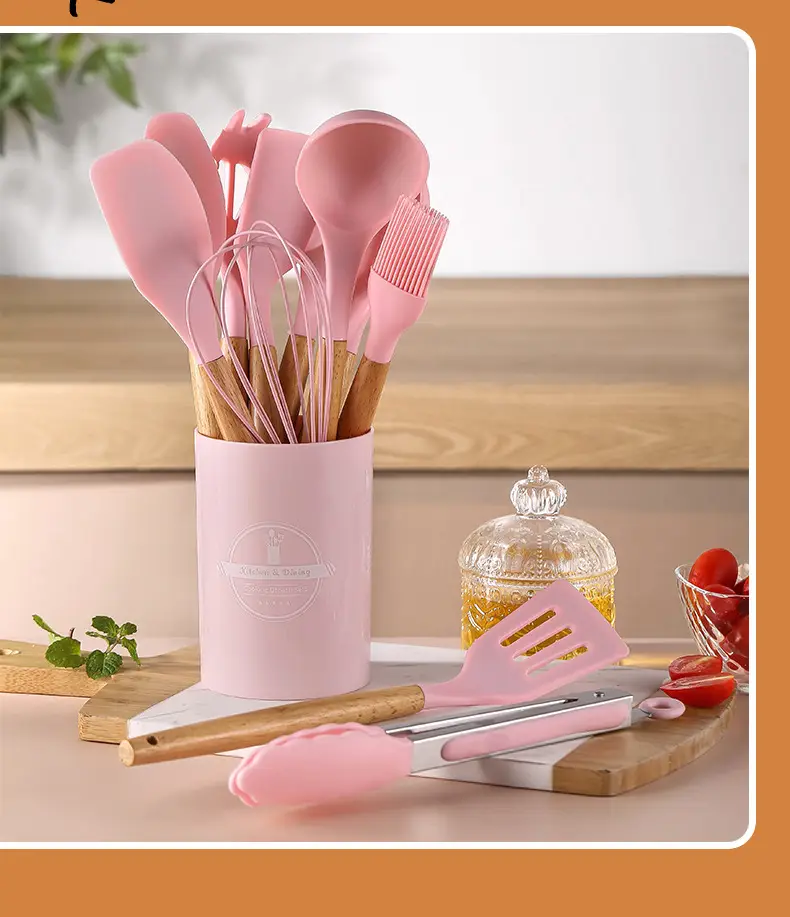 Silicone Kitchenware 19-Piece Set Kitchen Utensils Cooking Spatula and Spoon with Storage Bucket Knife Combination Set High Temperature Resistant — feature 17