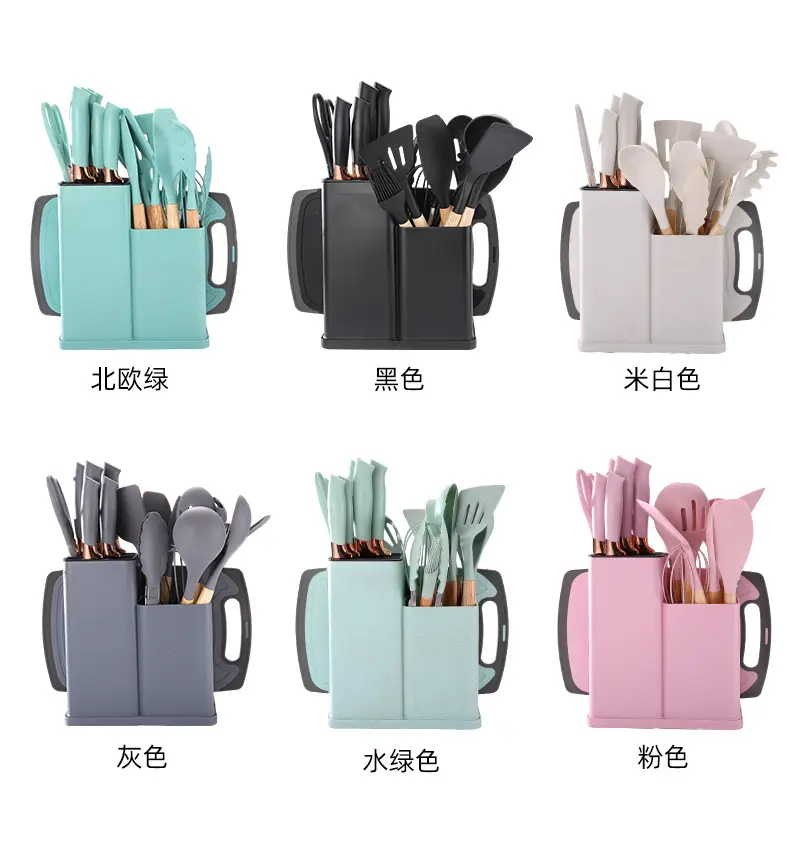 Silicone Kitchenware 19-Piece Set Kitchen Utensils Cooking Spatula and Spoon with Storage Bucket Knife Combination Set High Temperature Resistant — feature 7