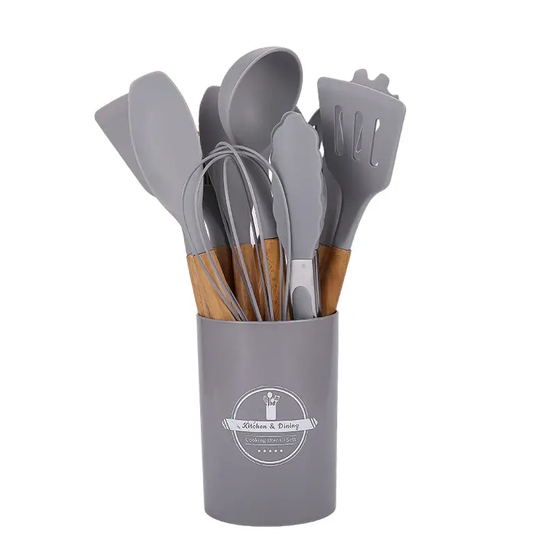 Silicone Kitchenware 19-Piece Set Kitchen Utensils Cooking Spatula and Spoon with Storage Bucket Knife Combination Set High Temperature Resistant
