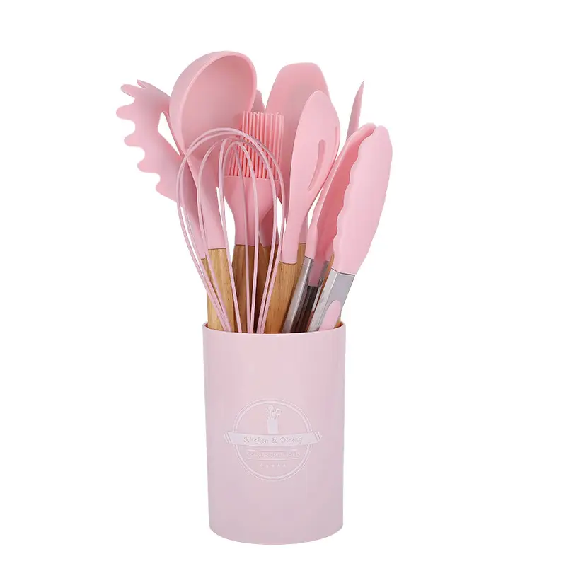 Silicone Kitchenware 19-Piece Set Kitchen Utensils Cooking Spatula and Spoon with Storage Bucket Knife Combination Set High Temperature Resistant