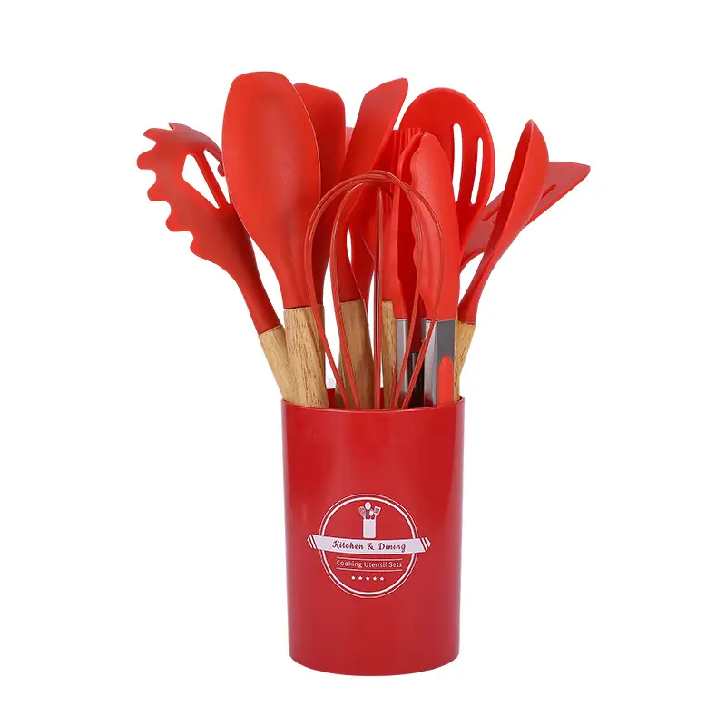 Silicone Kitchenware 19-Piece Set Kitchen Utensils Cooking Spatula and Spoon with Storage Bucket Knife Combination Set High Temperature Resistant