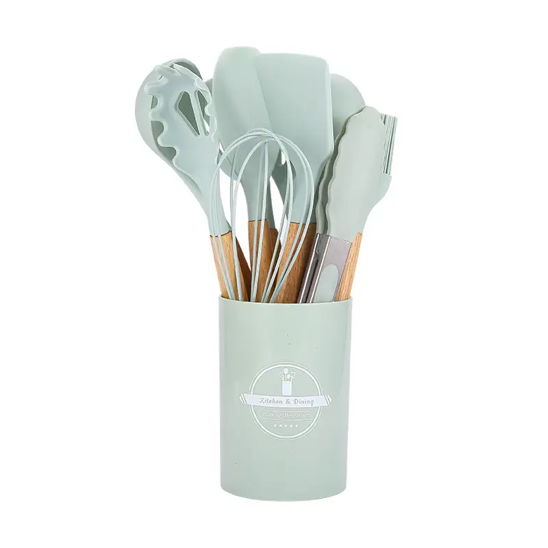 Silicone Kitchenware 19-Piece Set Kitchen Utensils Cooking Spatula and Spoon with Storage Bucket Knife Combination Set High Temperature Resistant