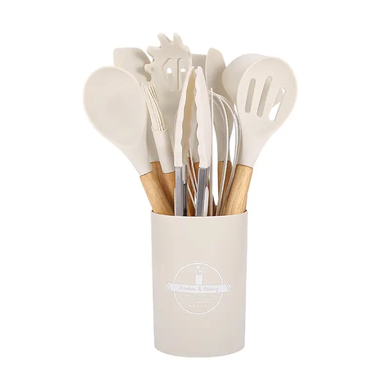Silicone Kitchenware 19-Piece Set Kitchen Utensils Cooking Spatula and Spoon with Storage Bucket Knife Combination Set High Temperature Resistant