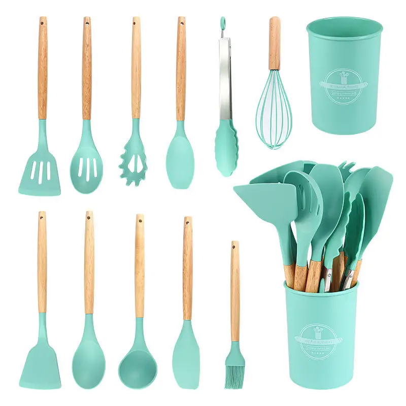 Silicone Kitchenware 19-Piece Set Kitchen Utensils Cooking Spatula and Spoon with Storage Bucket Knife Combination Set High Temperature Resistant