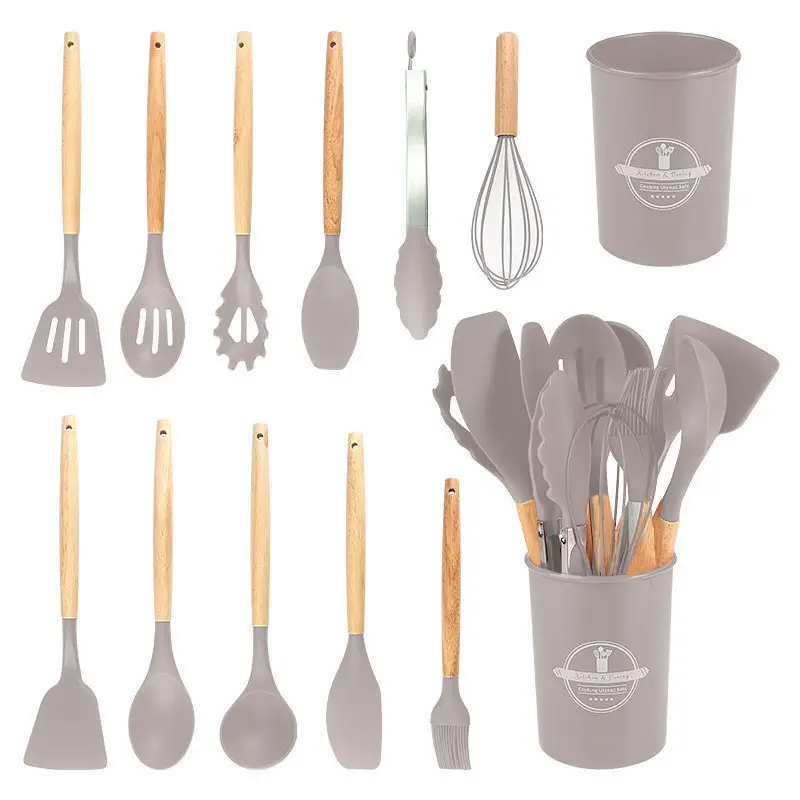 Silicone Kitchenware 19-Piece Set Kitchen Utensils Cooking Spatula and Spoon with Storage Bucket Knife Combination Set High Temperature Resistant