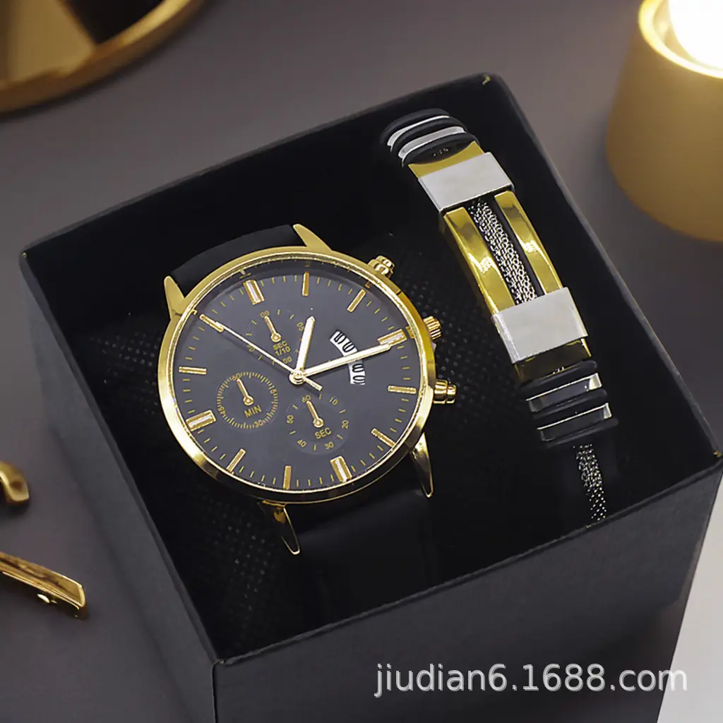 Men's Quartz Watch with Calendar & Bracelet Set - Image 4