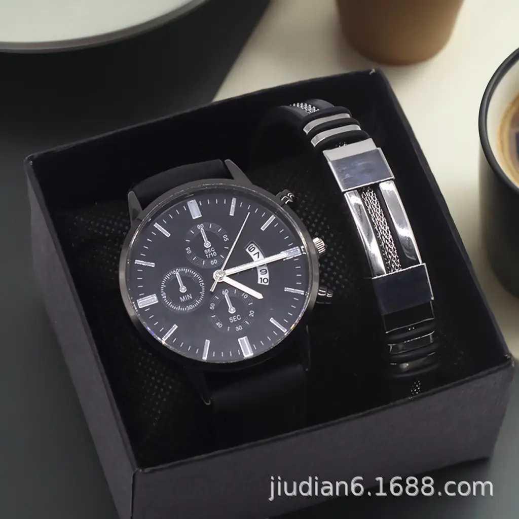 Men's Quartz Watch with Calendar & Bracelet Set - Image 2