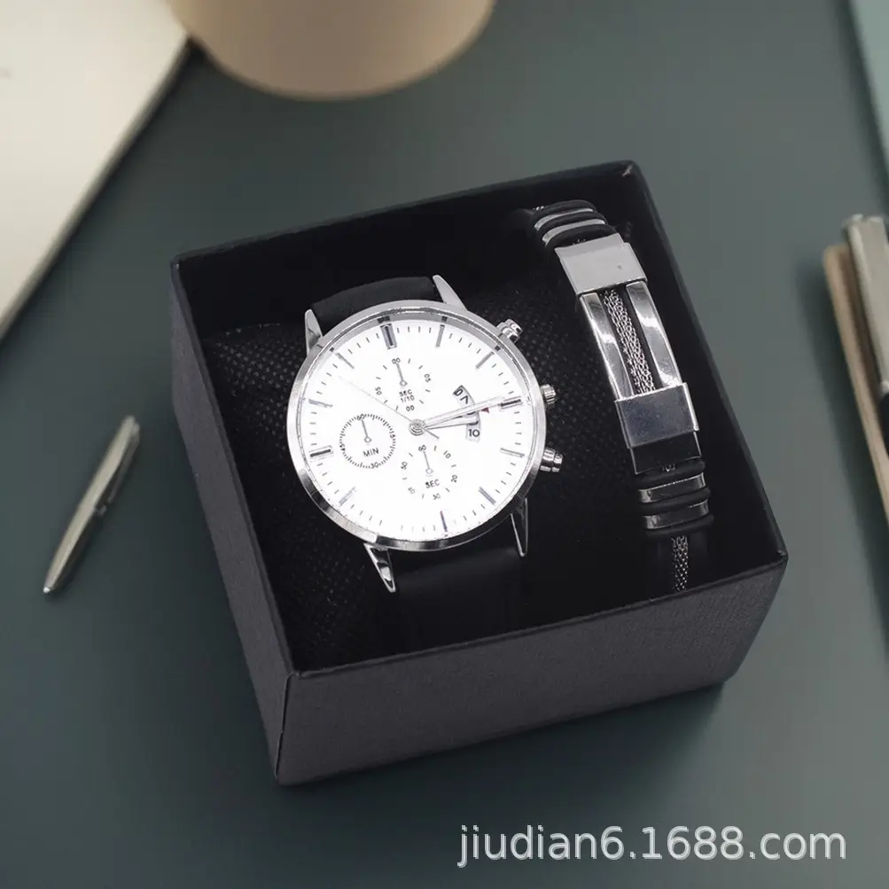 Men's Quartz Watch with Calendar & Bracelet Set - Image 3