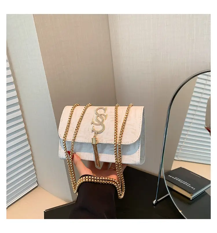 Women's White Chain Shoulder Crossbody Bag Mori Style Small - Image 2