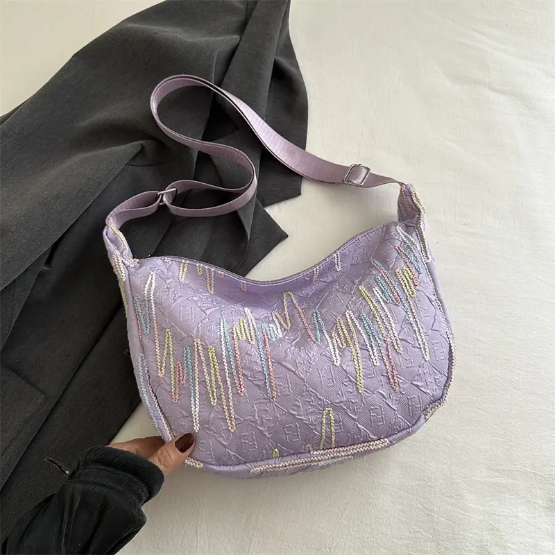 Light Weight Purple Embroidered Shoulder Bag for Women - Image 4