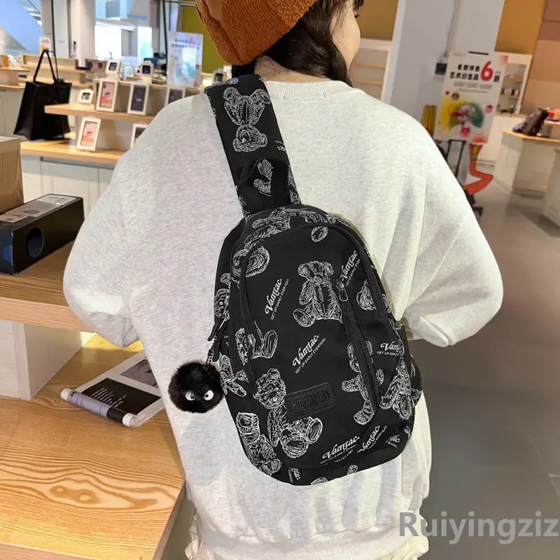 Bear Print Crossbody Bag for Girls Boys Junior High