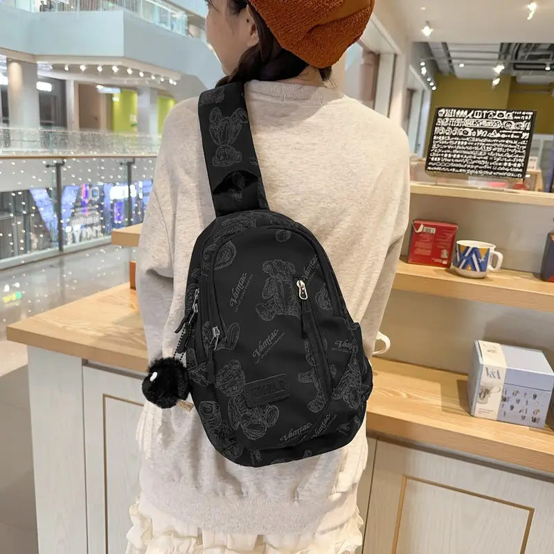 Bear Print Crossbody Bag for Girls Boys Junior High
