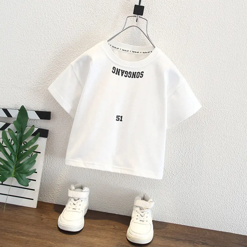 Boys White Cotton T-Shirt 51 Short Sleeve - Image 3