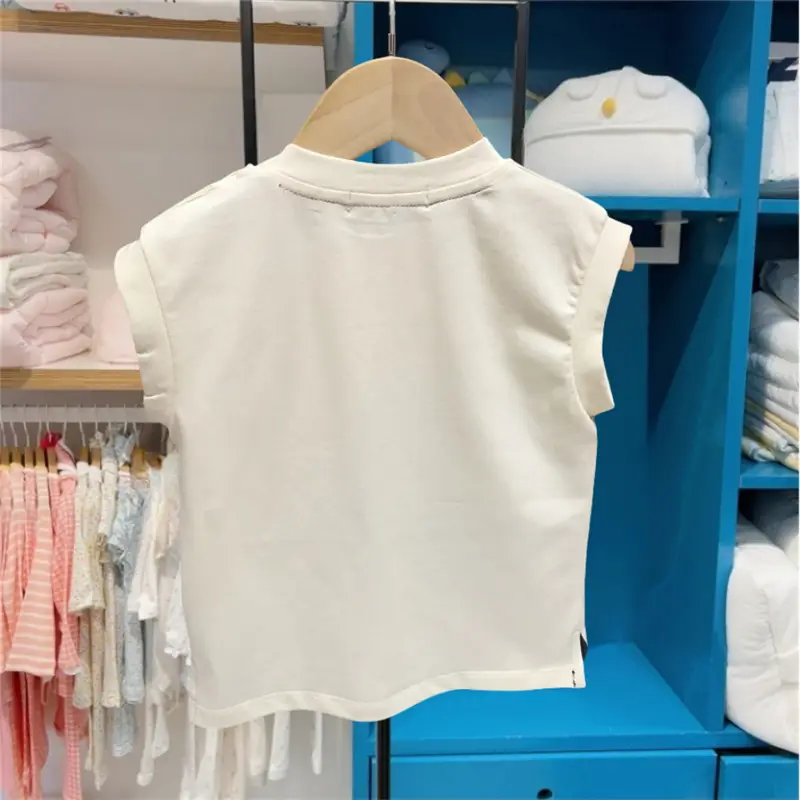 Kids Cotton Sleeveless T-Shirt with "MS442104" Embroidery - Image 4