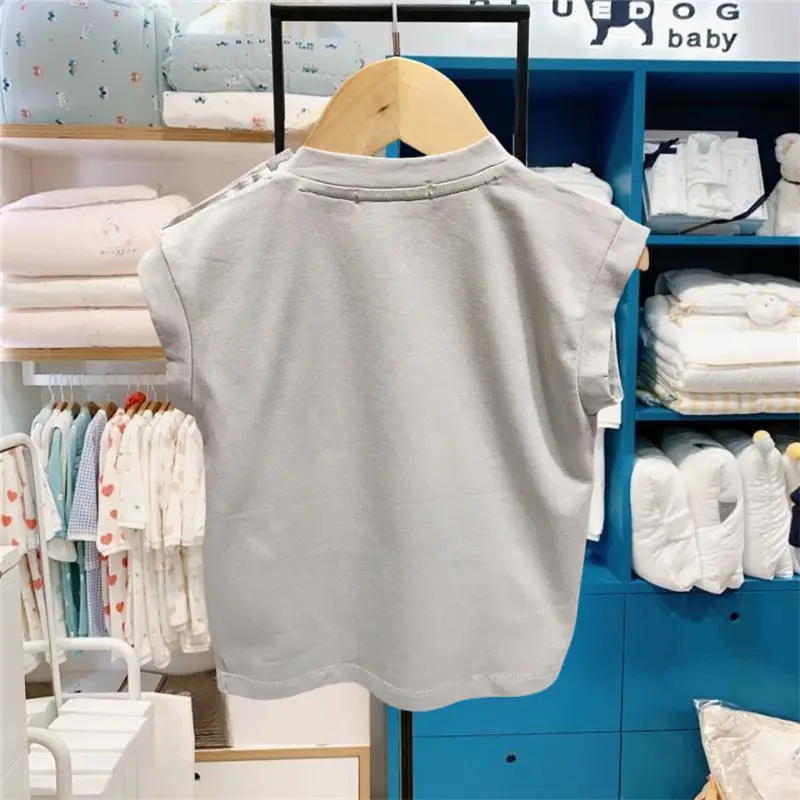 Kids Cotton Sleeveless T-Shirt with "MS442104" Embroidery — feature 30