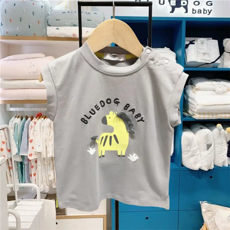 Kids Cotton Sleeveless T-Shirt with "MS442104" Embroidery - Image 2