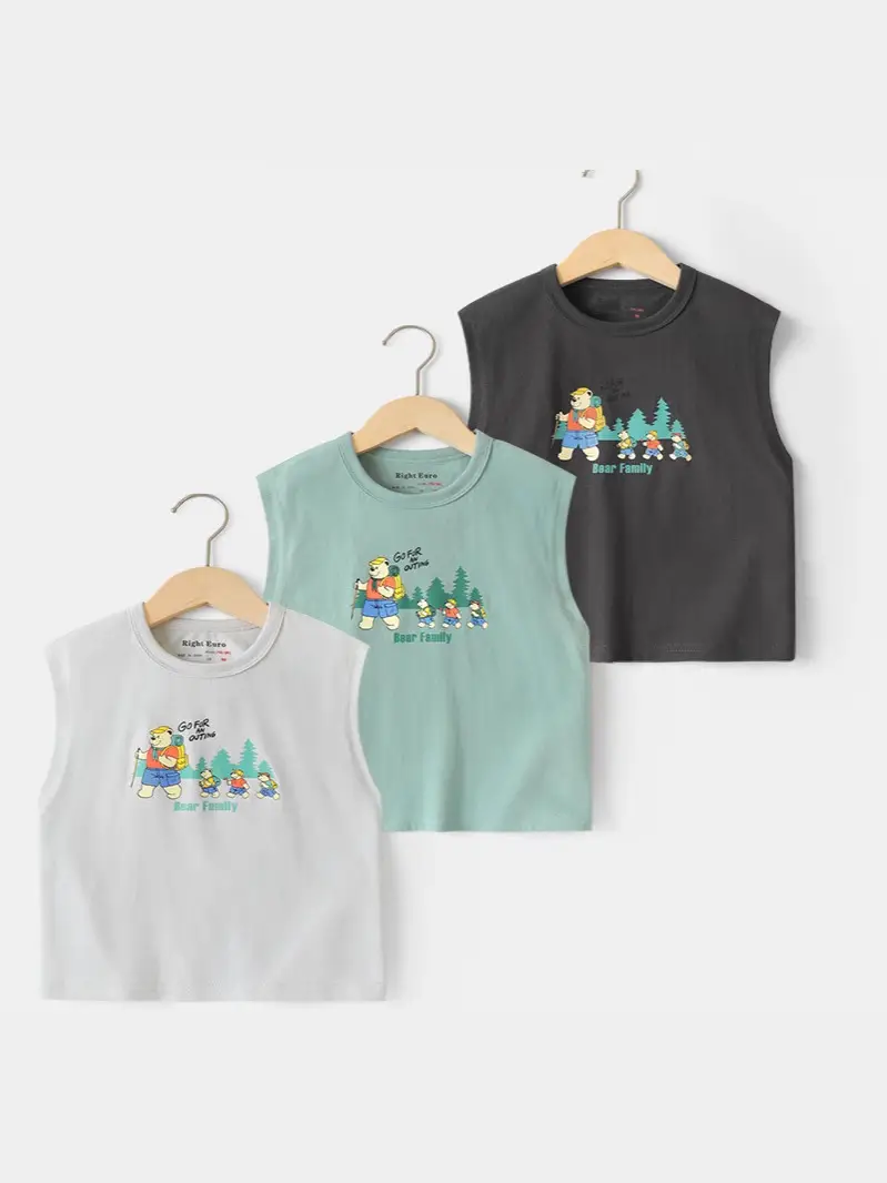 Boys Sleeveless T-Shirt Mint Green Bear Family Print - Image 4