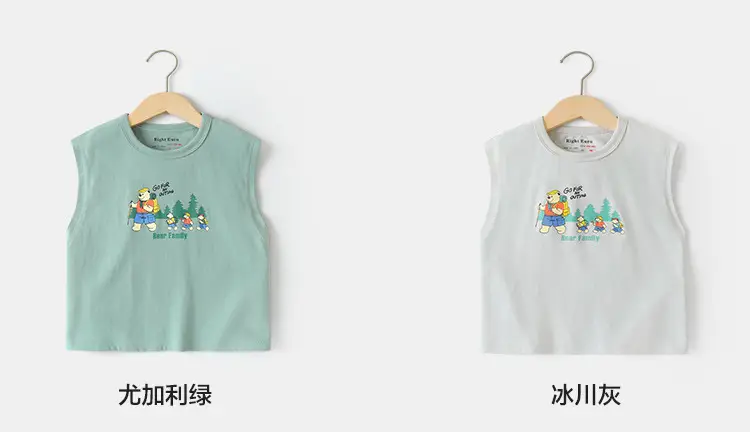Boys Sleeveless T-Shirt Mint Green Bear Family Print — feature 11