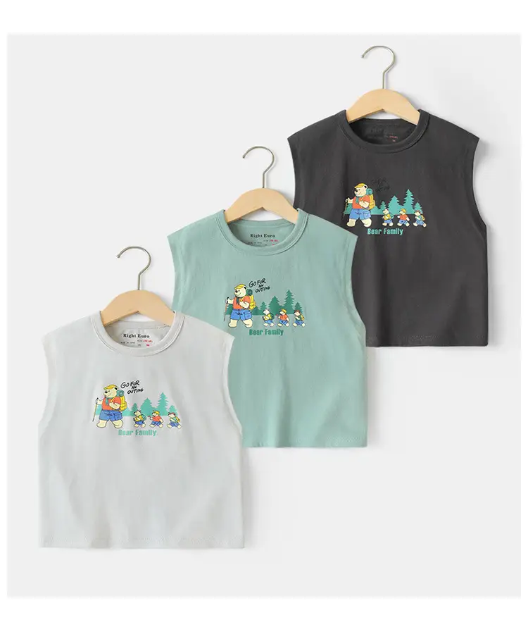 Boys Sleeveless T-Shirt Mint Green Bear Family Print — feature 3