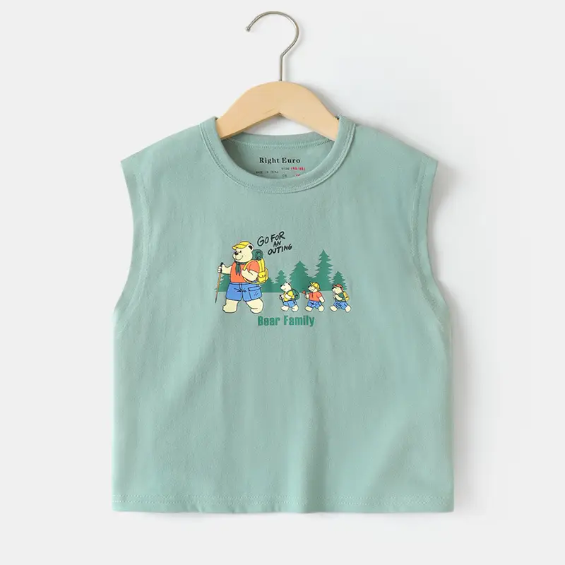 Boys Sleeveless T-Shirt Mint Green Bear Family Print - Image 2