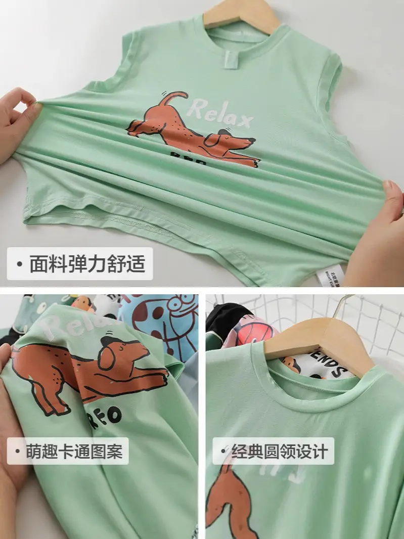 Boys Sleeveless T-Shirt Light Blue Cactus Print - Image 7