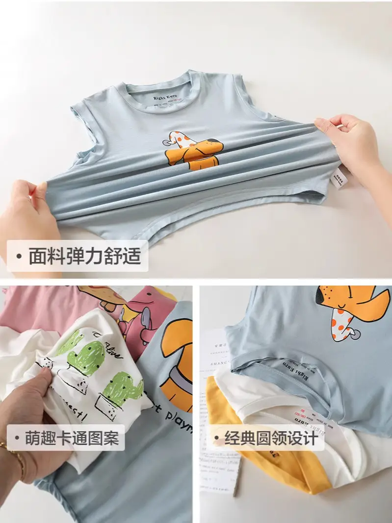 Boys Sleeveless T-Shirt Light Blue Cactus Print - Image 8