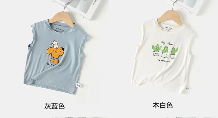 Boys Sleeveless T-Shirt Light Blue Cactus Print — feature 14