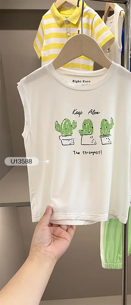 Boys Sleeveless T-Shirt Light Blue Cactus Print — feature 3