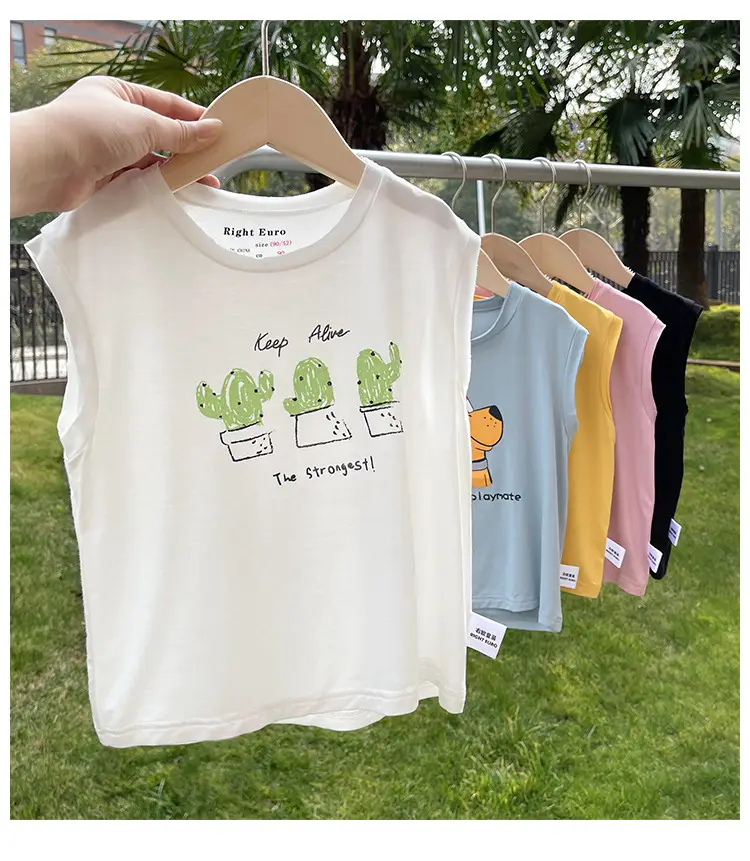 Boys Sleeveless T-Shirt Light Blue Cactus Print — feature 5