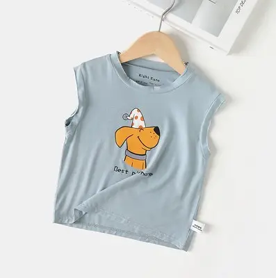Boys Sleeveless T-Shirt Light Blue Cactus Print - Image 2