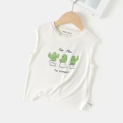 Boys Sleeveless T-Shirt Light Blue Cactus Print - Image 3