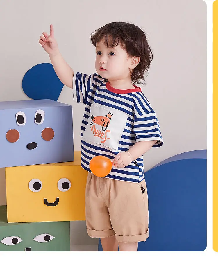 Doodle Baby Striped T-Shirt Summer Boys Base Shirt Summer Trendy — feature 17