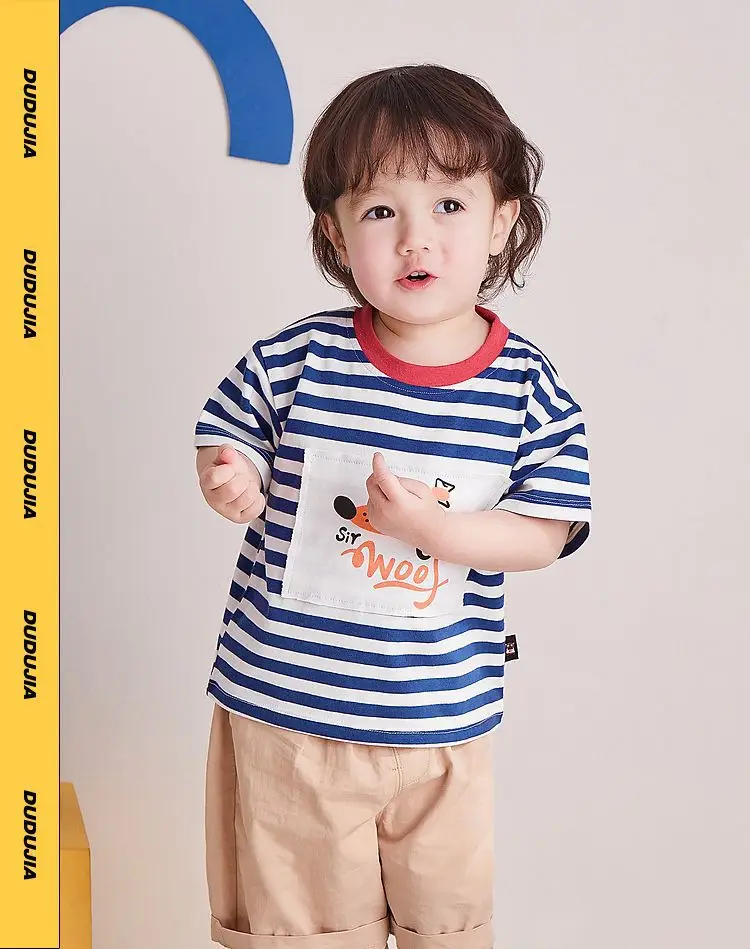 Doodle Baby Striped T-Shirt Summer Boys Base Shirt Summer Trendy — feature 3