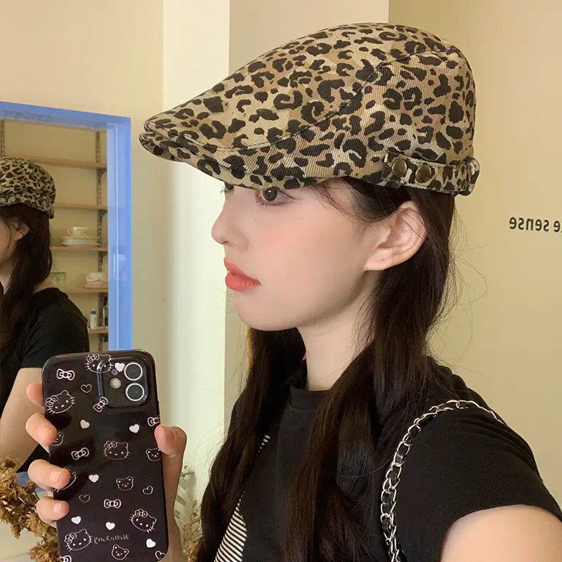 Retro Leopard Print Women's Spring Hat - Image 4