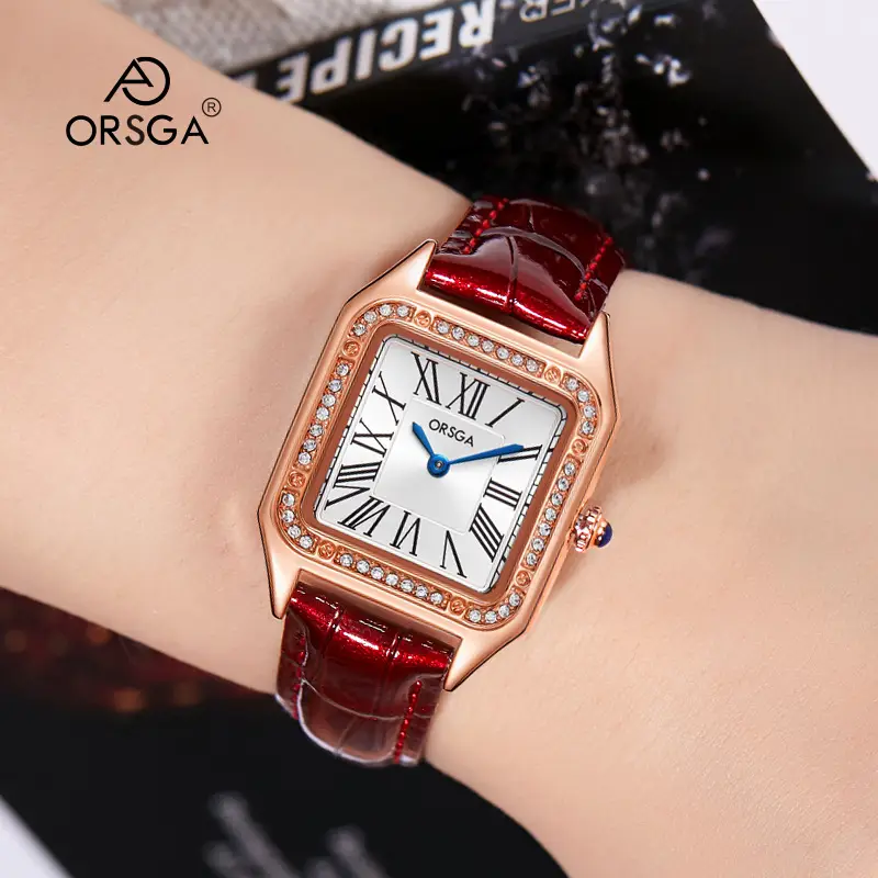 ORSGA Square Diamond Watch Rose Gold Black Strap - Image 26
