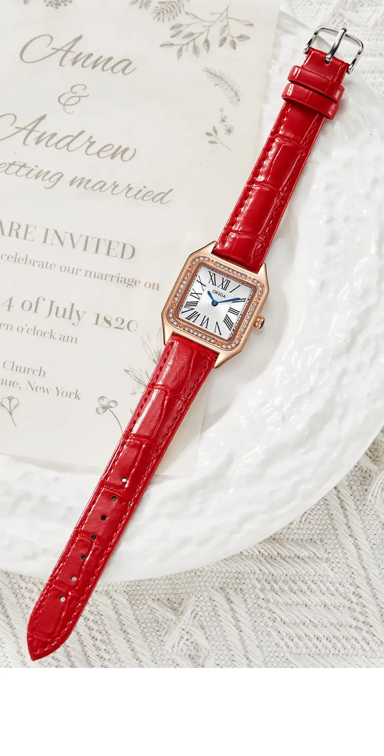 ORSGA Square Diamond Watch Rose Gold Black Strap — feature 13