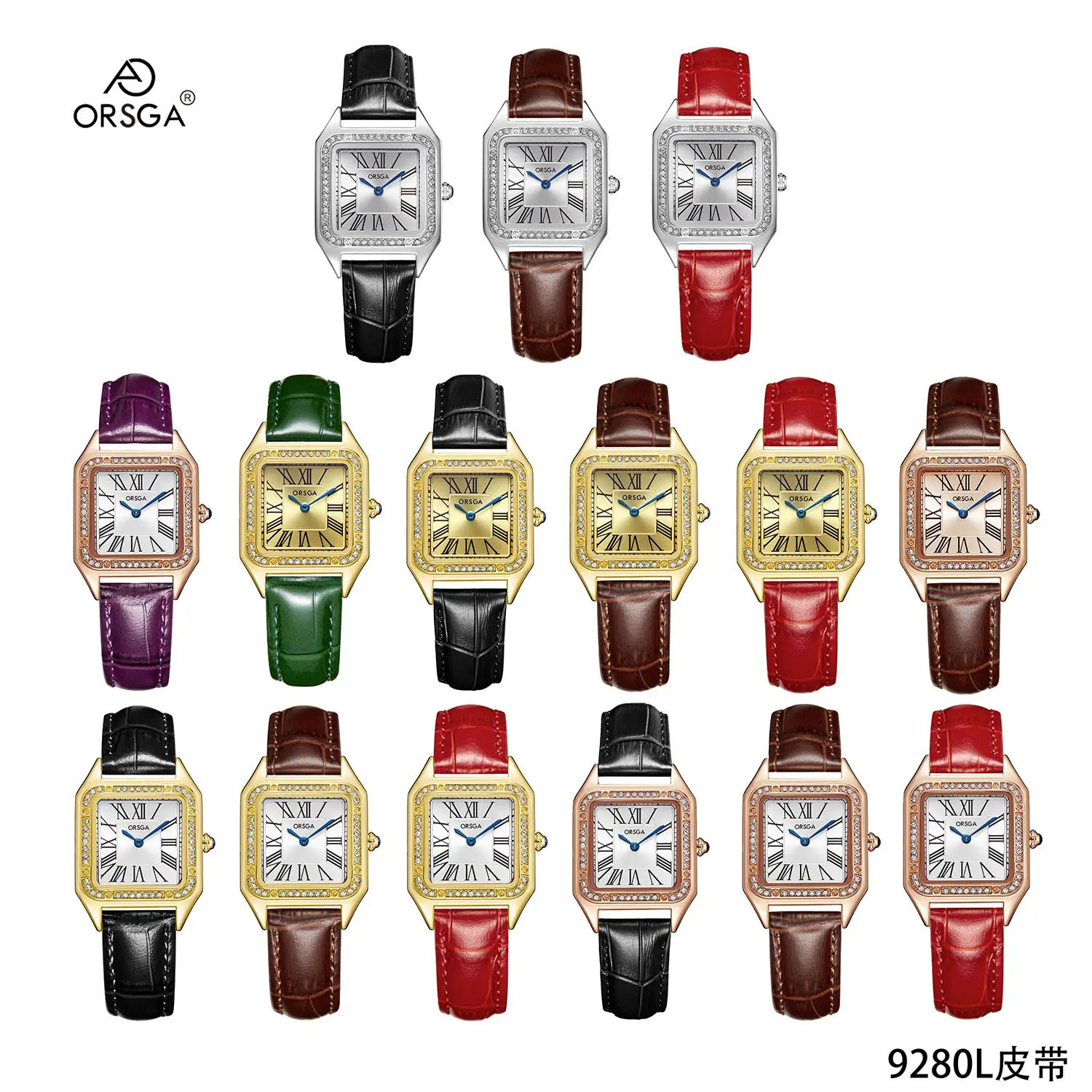 ORSGA Square Diamond Watch Rose Gold Black Strap — feature 14