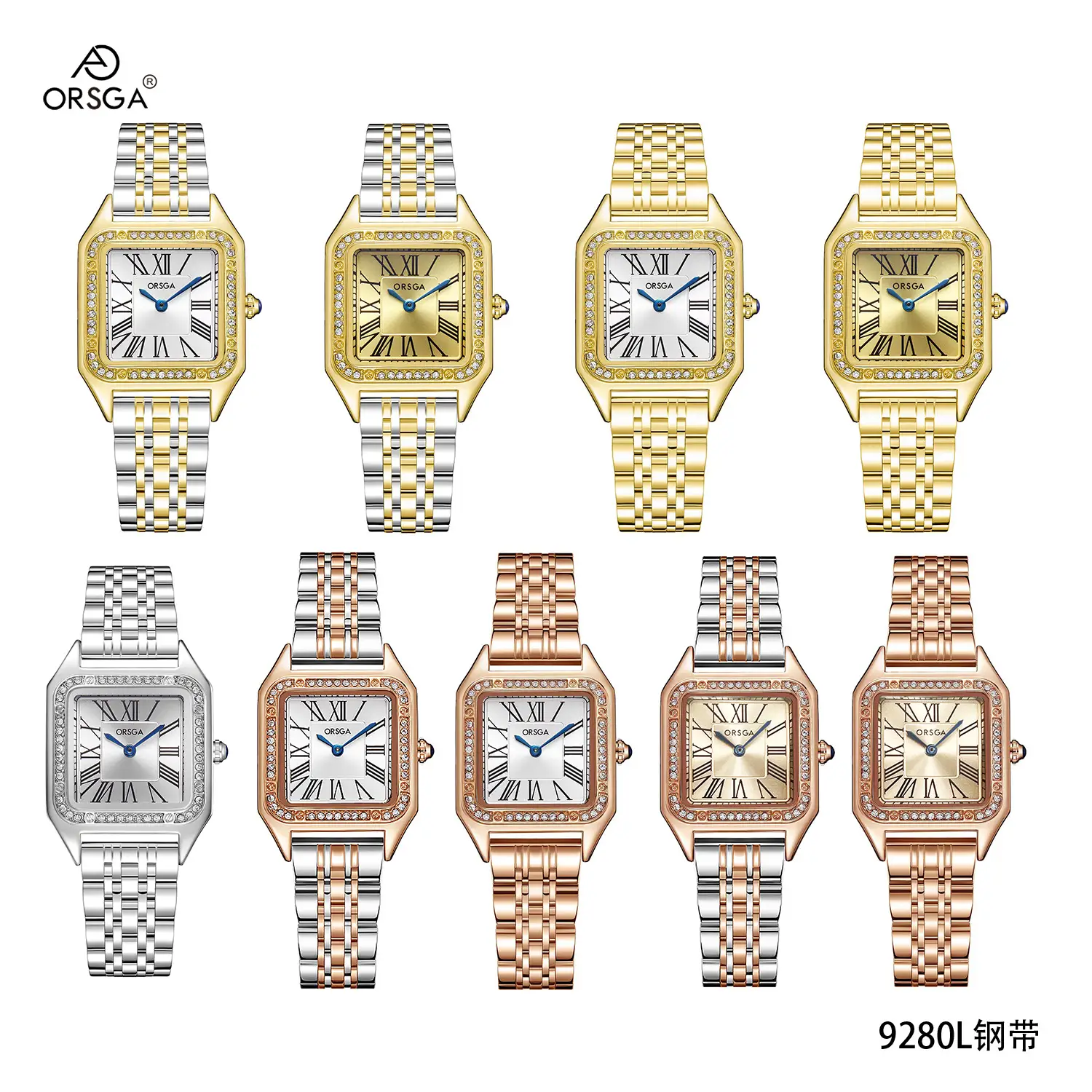 ORSGA Square Diamond Watch Rose Gold Black Strap — feature 15
