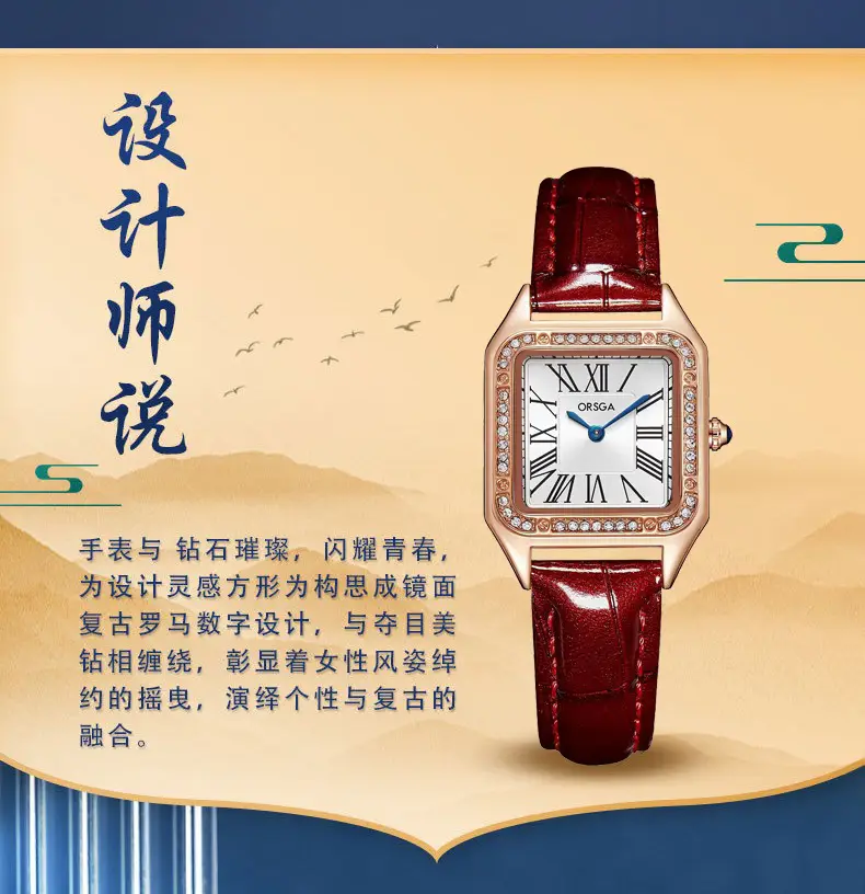 ORSGA Square Diamond Watch Rose Gold Black Strap — feature 4